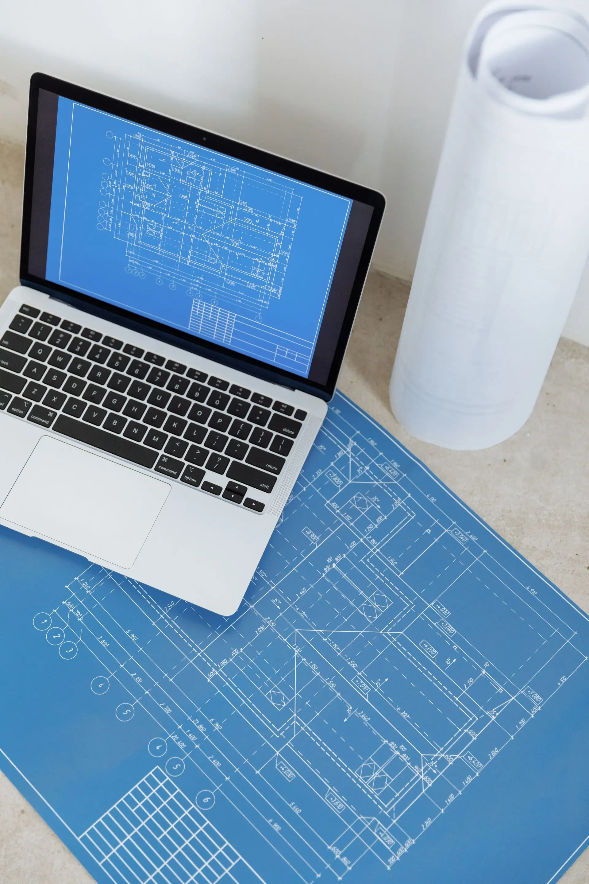 Engineering drawings on a laptop