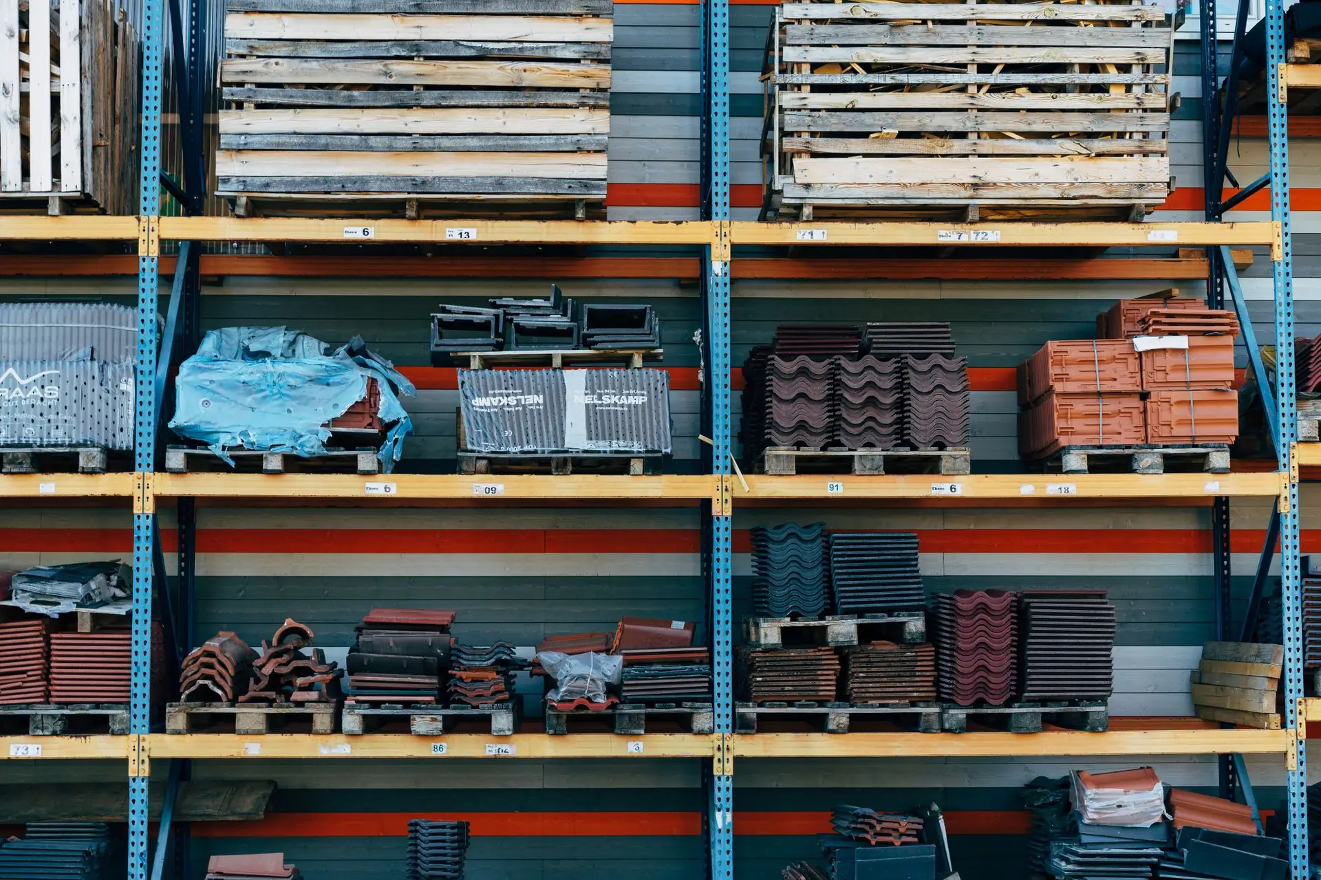Warehouse shelves of building materials